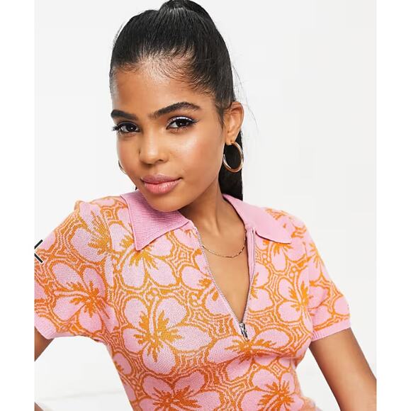 ASOS Pink & Orange Flower Power Hippie Go-Go inspired Knit Dress Sz 10 US EU42 - Picture 3 of 9